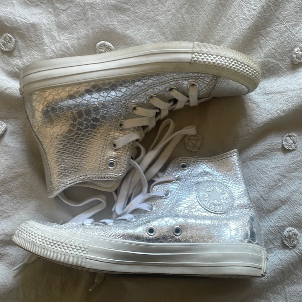 Limited edition silver snakeskin Converse High tops